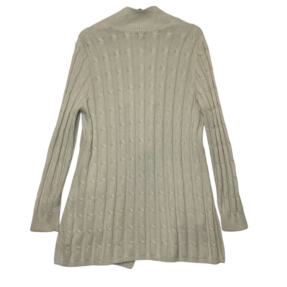 Talbots Cardigan Sweater Cable Knit Shawl Collar Large Petite Wool Cotton blend - Picture 2 of 8